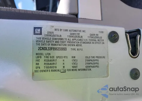 2009 Chevrolet Equinox Lt из США, поврежденный, VIN 2CNDL33F896233893